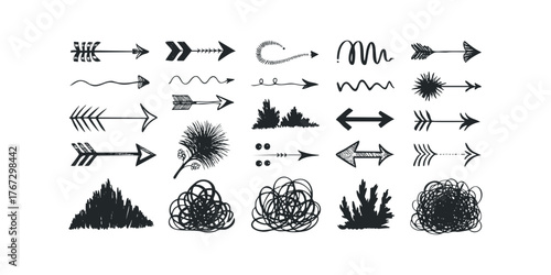 Collection of hand drawn arrows and scribbles