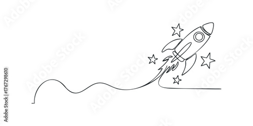 Minimalist Rocket Launching Amidst Stars