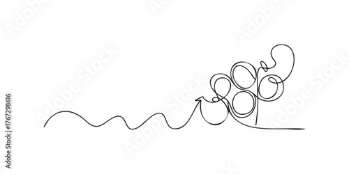 Abstract continuous line drawing of swirling vines and circular shapes