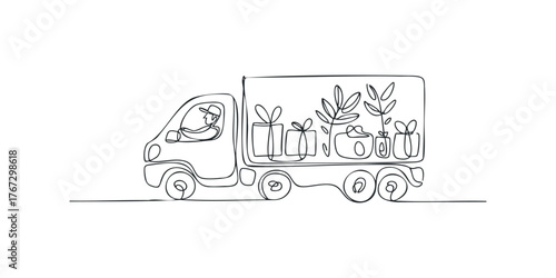Delivery truck loaded with gifts and plants
