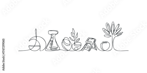 Continuous Line Drawing of Scientific and Natural Elements