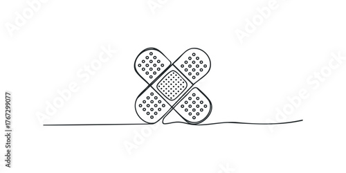 Crossed medical adhesive bandages single line art