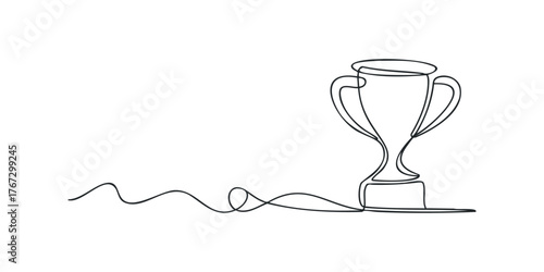 One line drawing of a trophy on a stand