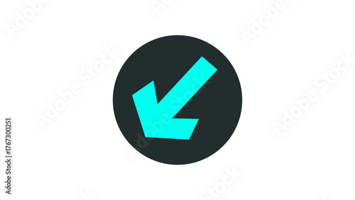 A blue image of a downward arrow pointing to the left side and inside of black round shape