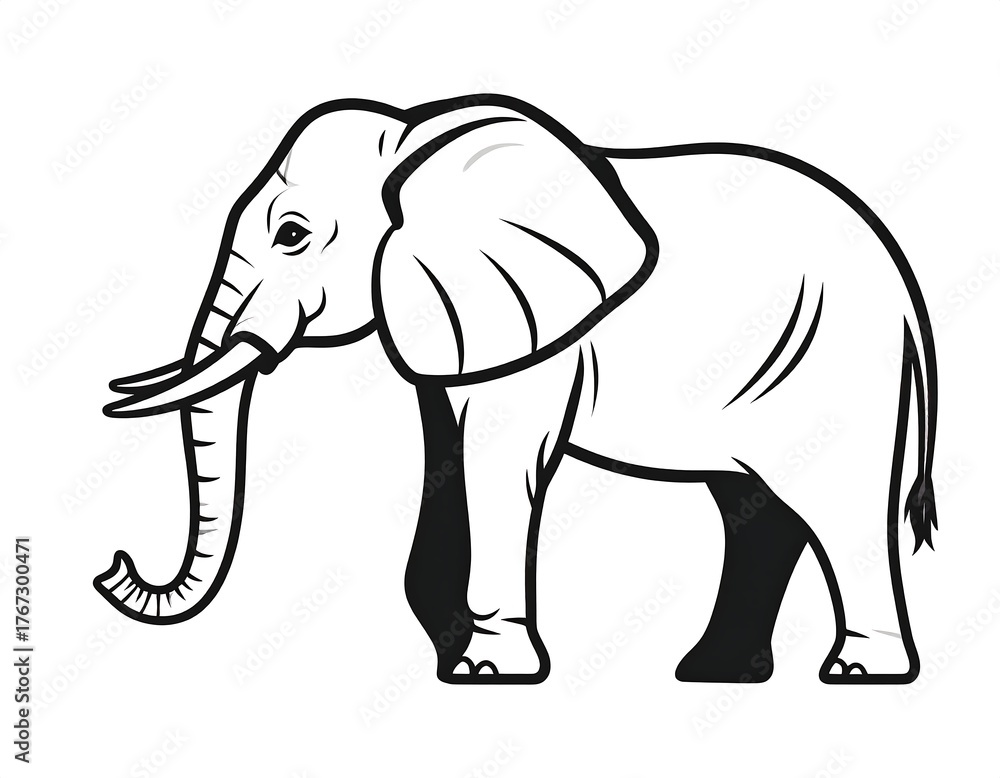 Fototapeta premium An outlined illustration of an elephant in profile