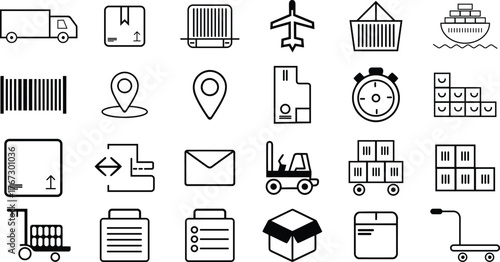 Logistics and Delivery Icon Set — Shipping, Cargo, Transportation, Warehouse, and Supply Chain Vector Collection