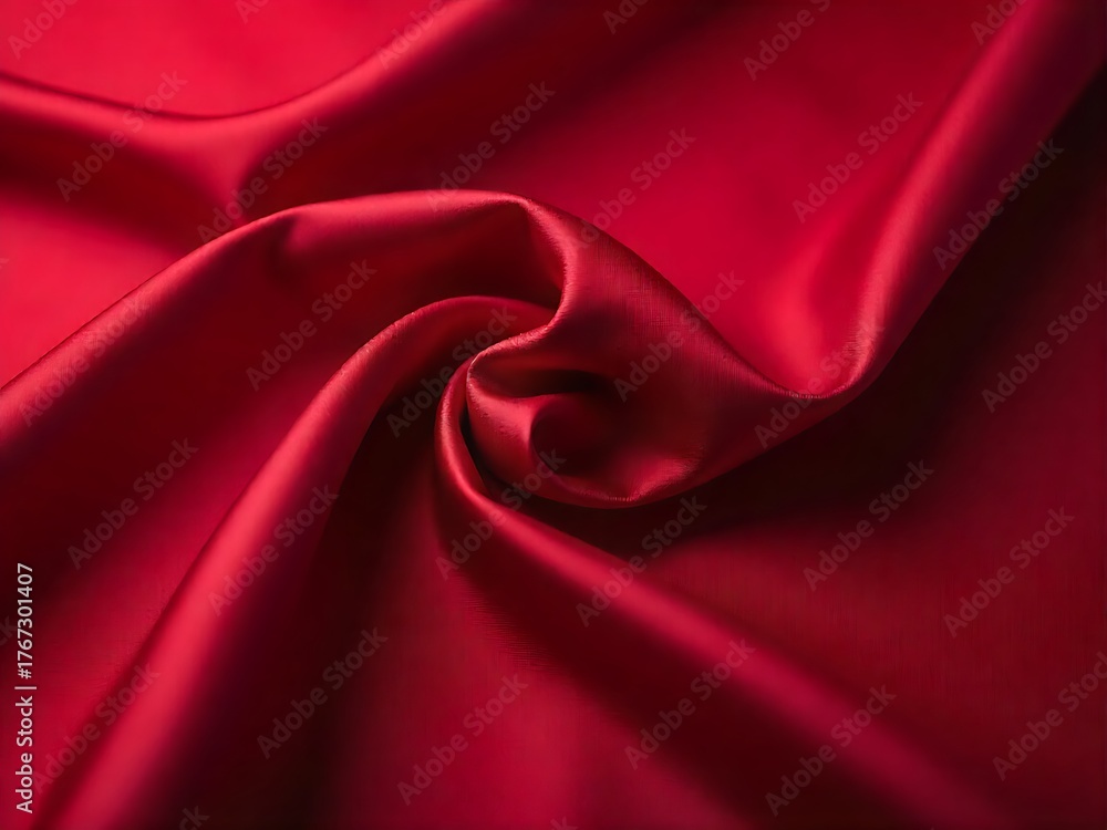 Obraz premium A luxurious closeup of vibrant red satin fabric, showcasing its smooth texture and elegant folds, creating a sense of opulence and sophistication with its rich, deep color and soft sheen