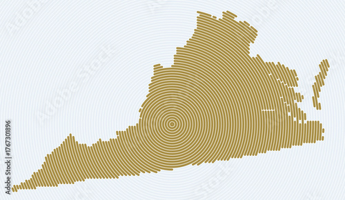 Virginia shape rings. State map formed by stacked circles. Virginia boundary shape design. Creative vector illustration.