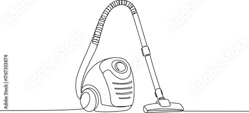 Vacuum cleaner line drawing, vector illustration of canister vacuum, household cleaning appliance, black outline icon, home equipment, editable graphic