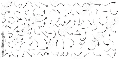 Red curved arrow vector bundle in hand drawn sketch style. Doodle style arrow icons collection for infographic, interface, business direction, and creative visual navigation