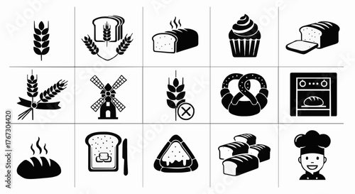 Collection of bakery and bread icons