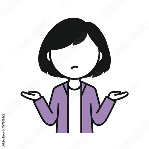 Simple vector illustration of a cartoon character with no facial features shrugging arms up in a confused or uncertain gesture silhouette