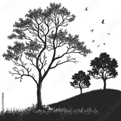 set of trees silhouettes