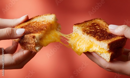  hands holding pieces of grilled cheese
