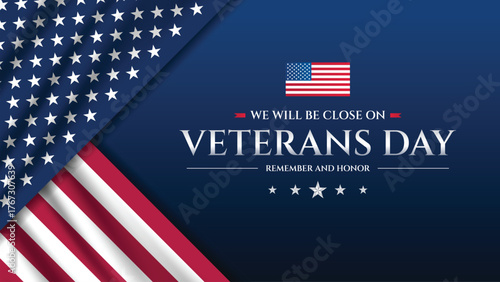 Bold Veterans Day Closure Announcement with Flag