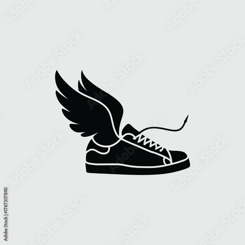 Minimalist vector illustration of a sneaker with wings scalable eps icon for dynamic movement and speed silhouette