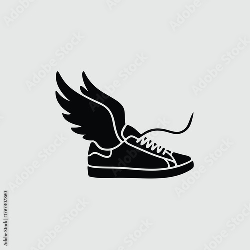 Minimalist black winged sneaker vector illustration for apparel and branding silhouette