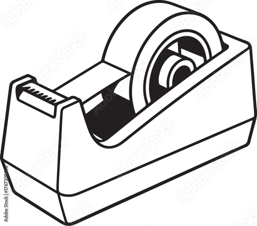 Tape Dispenser with Partially Unrolled Tape Roll Vector Illustration.eps