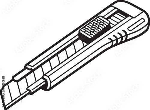 Box Cutter with Segmented Blade and Knurled Slider Vector Illustration.eps