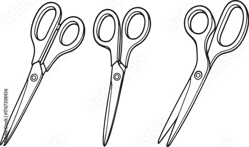 Three Office Scissors in Different 34 Angles Vector Illustration.eps