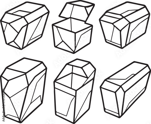 Futuristic Packaging Boxes with Angular Folded Surfaces Vector Illustration.eps