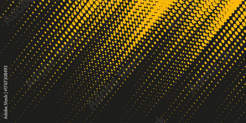 Halftone yellow dots pattern and black gradient grunge texture background. Dotted line comic sport style vector illustrationPrint
