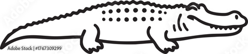 Minimalist black and white line art crocodile icon clean design isolated on white