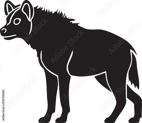 Hyena silhouette minimalist black and white clean line art icon isolated on white