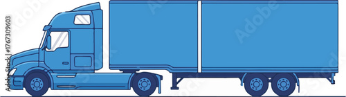 Blue Semi-Truck with Trailer. Freight Transportation, Shipping, and Logistics Vector Graphic.