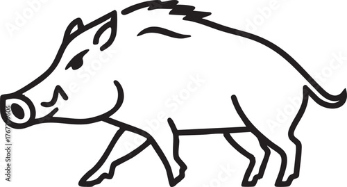 Minimalist wild boar icon clean line art solid shape centered black and white design