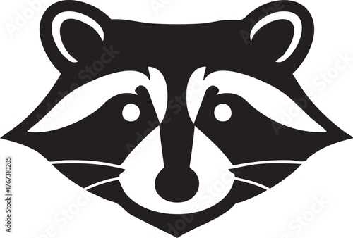 Clean line art raccoon icon minimal black and white animal symbol professional stock image