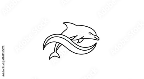 abstract luxury dolphin line logo, calm fluid motion, spa and wellness premium brand identity, thin monoline elegance