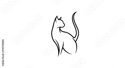 elegant minimalist cat silhouette, luxury feminine boutique identity, refined monoline grace