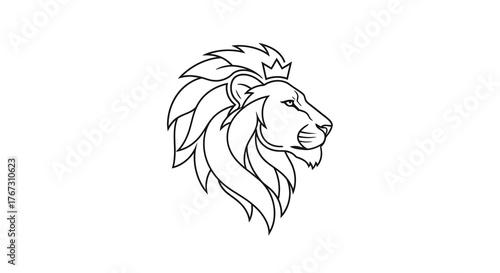elegant minimalist lion profile line art, modern royal luxury identity, thin curated symmetry lines