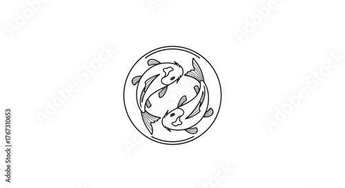 luxury minimalist koi fish circular balance logo, japan zen upscale brand identity, fine monoline harmony