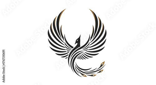 minimalist phoenix wings in circular rise, elegant luxury rebirth symbolism, high-end modern identity