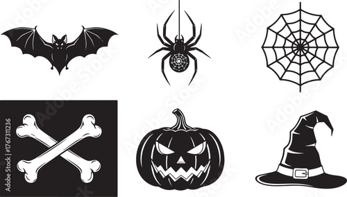 Halloween themed spooky elements set for celebration.