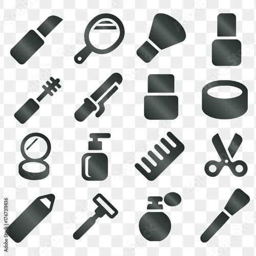 Beauty and cosmetic products flat design vector icons set.