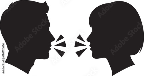 Silhouettes of Two People Talking Face to Face with Speech Bubbles.