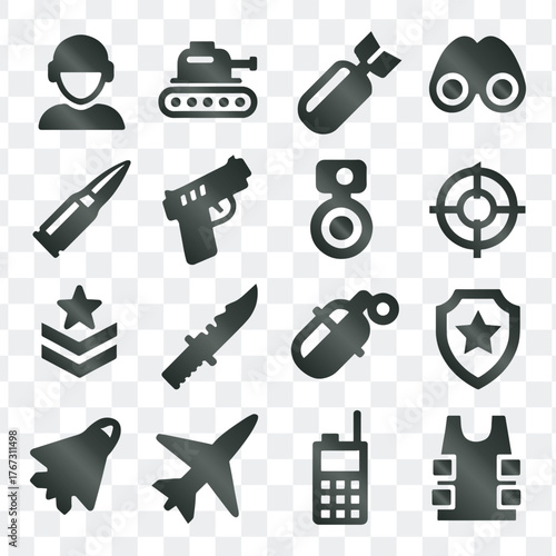 Military War Army Weapon And Combat Vector Icons Collection Set
