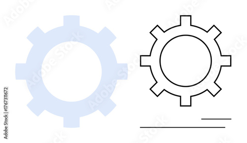 Two cogwheels, one filled and one outlined, convey concepts of teamwork, productivity, innovation, and system operations. Ideal for industry, technology, efficiency automation engineering