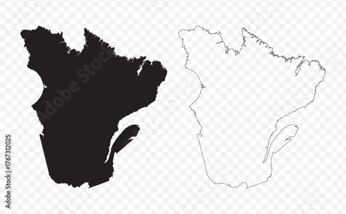Map of the Gaspé Peninsula (Gaspésie), Quebec, Canada, in solid black and outline versions