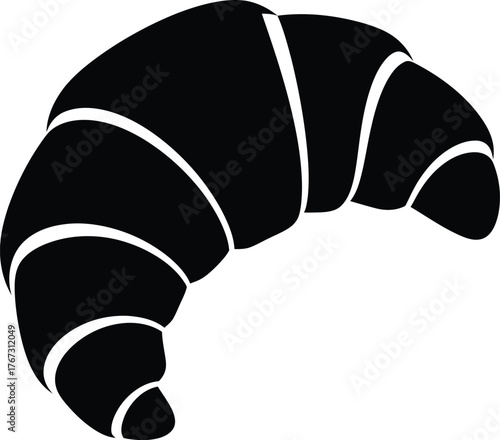 Black silhouette of a classic crescent shaped croissant on white background