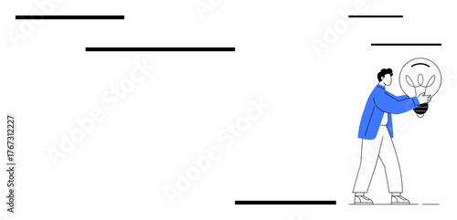 Person holding a lightbulb with a growing plant inside, representing sustainability, creative thinking, growth, eco-friendly solutions, renewable energy, green ideas, and innovation in a simple flat