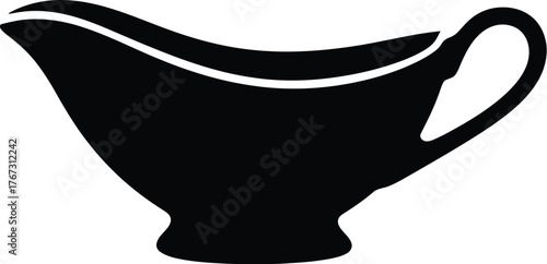 Simple black silhouette of a classic gravy boat or sauce pitcher