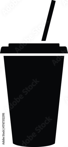 Simple black silhouette of a disposable cup with a straw