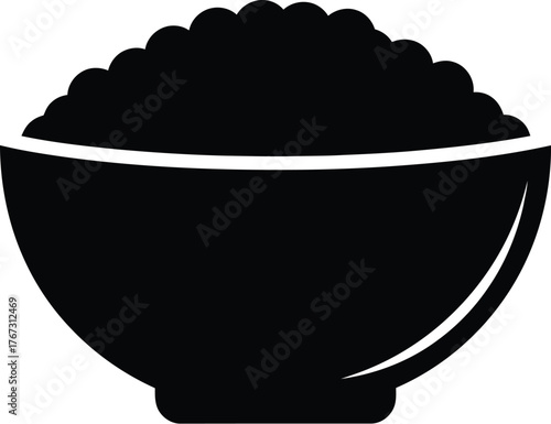 Simple black silhouette of a bowl filled with grains