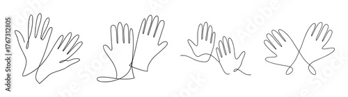 Vintage driving gloves line art set four retro handwear accessories minimalist design