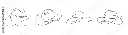 Four expressive sketches of people wearing fedora hats in various poses