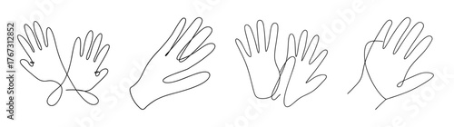 Four hand poses sketching various golf glove grip styles for sports